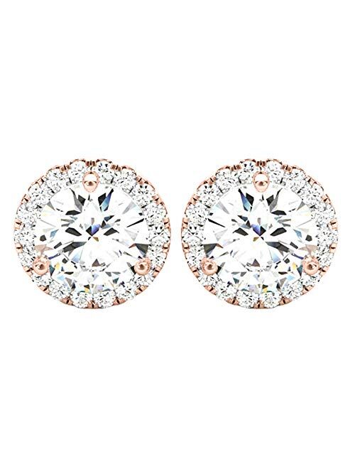 Houston Diamond District 1-5 Carat Round Halo Diamond Earrings 14K Gold Value Collection Screw Back
