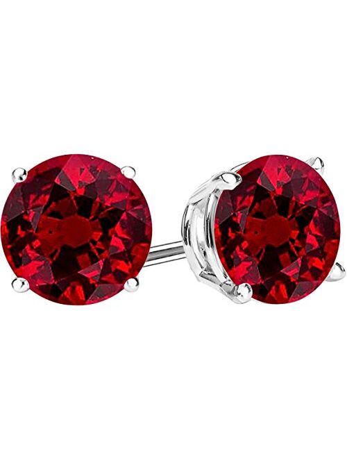 Houston Diamond District 1/2-10 Carat Total Weight Natural Ruby Stud Earrings 4 Prong Push Back