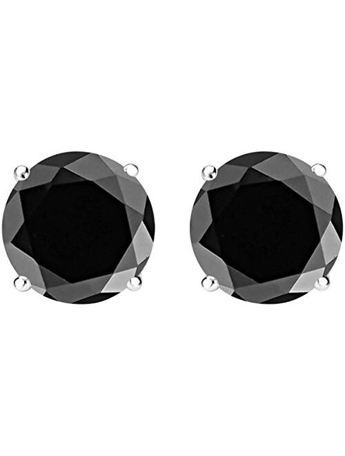 Houston Diamond District 1/2-10 Carat Total Weight Black Diamond Stud Earrings 4 Prong Push Back