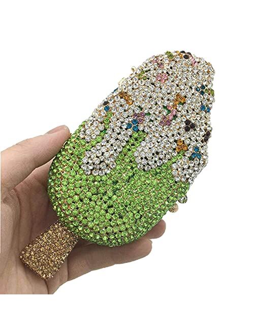 Boutique De FGG Popsicle Evening Bags and Clutches for Women Formal Party Crystal Clutch Purse (Green, Super Mini)