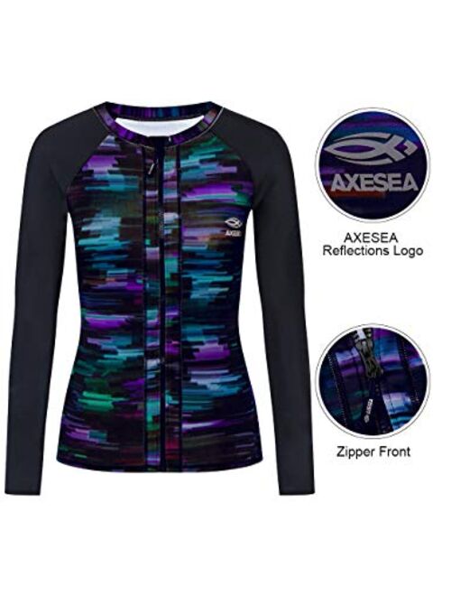 AXESEA Women's Rash Guard Tops Long Sleeve Bathing Suits Printed UV Sun Protection Swim Shirt
