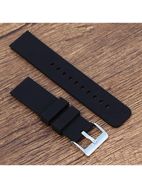 Wellfit Watch Strap, Soft Silicone Quick Release Watch Band, Stainless Steel Buckle, Choose Color & Width,18mm, 20mm, 22mm, Silky Smooth Rubber Watch Bands