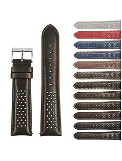 StrapsCo Perforated Leather Rally Quick Release Watch Band Strap - Choose Your Color - 18mm 20mm 22mm 24mm