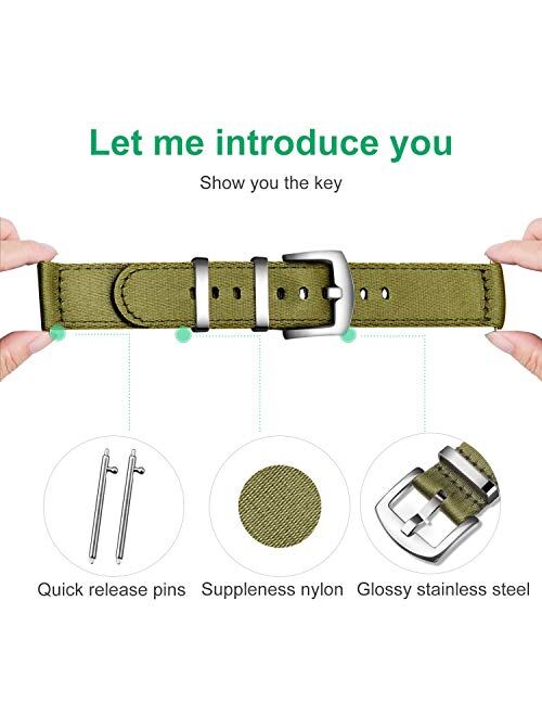 Ullchro Nylon Watch Strap Replacement Canvas Watch Band Military Army Men Women - 18mm, 20mm, 22mm, 24mm Watch Bracelet with Stainless Steel Silver Buckle