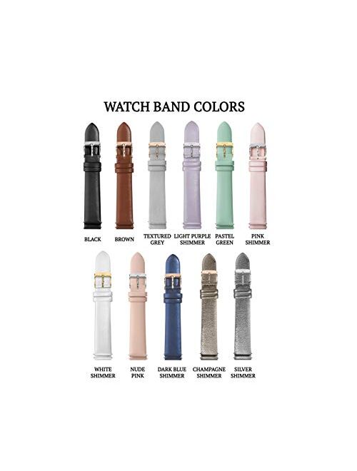 18mm Women's Watch Bands, 14mm Watch Bands, 16mm Watch Bands, 20mm Women's Leather Watch Bands, Easy Interchangeable Watch Band, Quick Release Pin, Silver Buckle, Fits Ma
