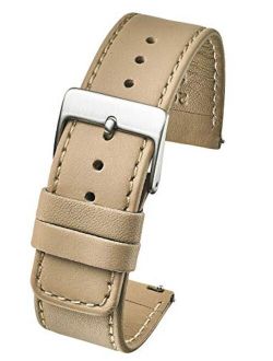 ALPINE Slim soft stitched genuine leather watch band with quick release spring bars - white, black, brown, beige - 18mm, 20mm, 22mm
