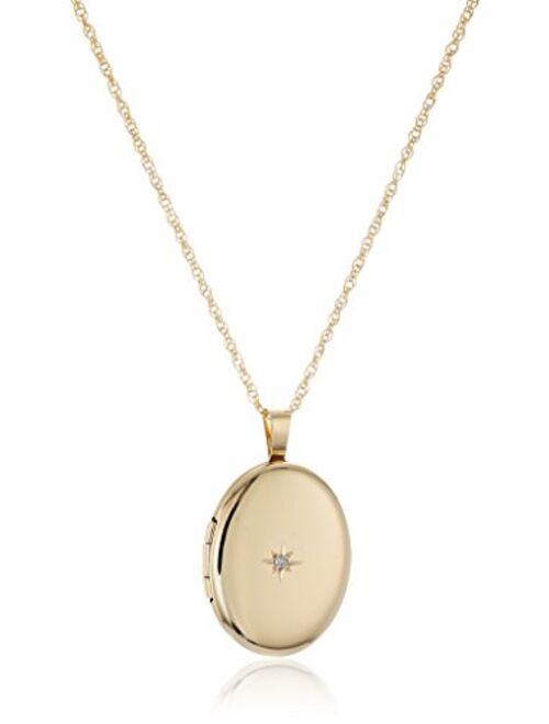 14k Gold-Filled Polished Oval Pendant with Genuine Diamond Locket Necklace, 18"