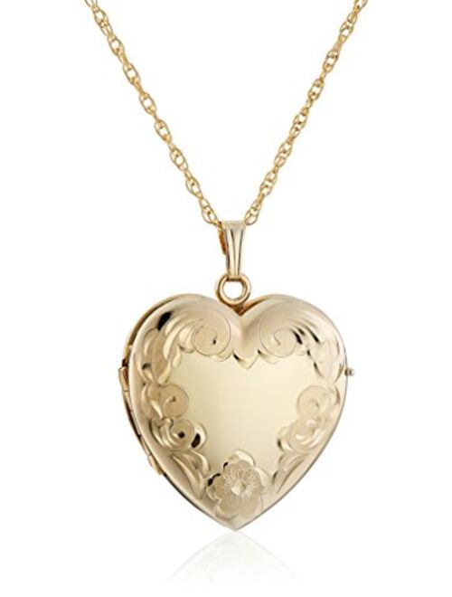 14k Yellow Gold-Filled Engraved Four-Picture Heart Locket Necklace, 20"