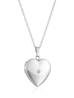 14k Gold Heart Locket Necklace with Diamond-Accent, 18"