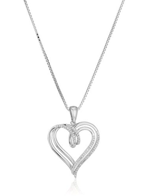 Amazon Collection Sterling Silver Diamond Double Heart Pendant Necklace (1/10 cttw)