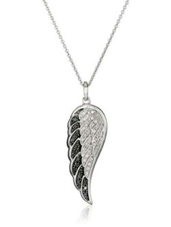 Sterling Silver Black and White Diamond Angel Wing Pendant Necklace (1/5 cttw), 18"