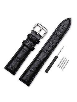 Narako Alligator Style Genuine Leather Watch Bands, Calf Leather Replacement Watch Strap 12mm, 14mm, 16mm, 18mm, 20mm, 22mm, 24mm for Men and Women