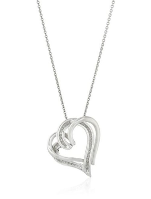 Sterling Silver and Diamond Double Heart Pendant Necklace (1/10 cttw, I-J Color, I2-I3 Clarity), 18"