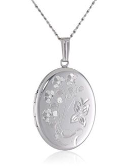 Sterling Silver Engraved Flowers Oval Locket, 20"