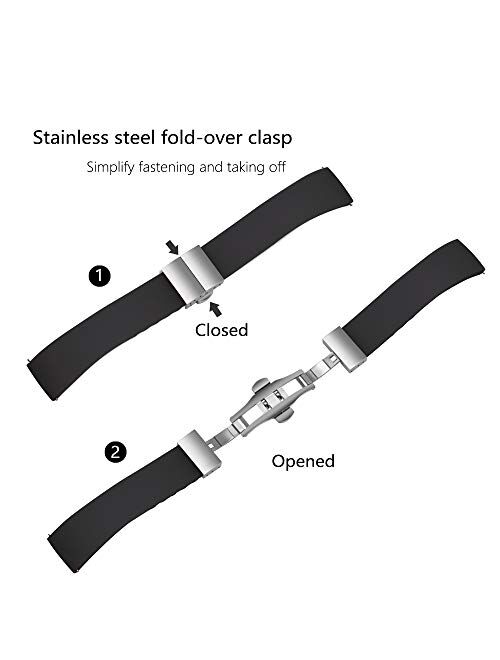 Ullchro Silicone Watch Strap Replacement Rubber Watch Band Waterproof - 14mm, 16mm, 18mm, 20mm, 22mm, 24mm Watch Bracelet with Stainless Steel Deployment Buckle