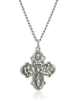 Amazon Collection Sterling Silver Four Way Medal with Antique Finish and Stainless Steel Chain, 24"