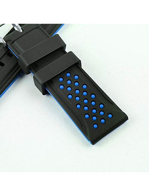 Narako Quick Release Silicone Watch Bands Divers Model Replacement Rubber Watch Strap 20mm 22mm 24mm 26mm Waterproof dot Bicolor Silver Buckle for Men and Women Sport
