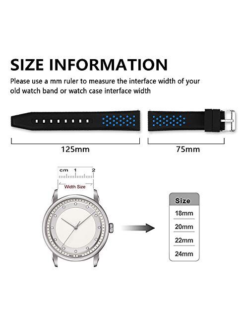 Narako Quick Release Silicone Watch Bands Divers Model Replacement Rubber Watch Strap 20mm 22mm 24mm 26mm Waterproof dot Bicolor Silver Buckle for Men and Women Sport