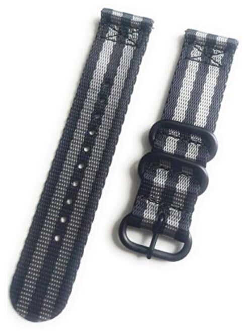 Premum Military RAF Style Nylon 2 Piece Watch Band Strap, Military NATO with Buckle, Rainbow, Black Grey Stripes Colors (Sizes: 20mm, 22mm)