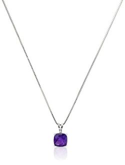 Sterling Silver Cushion-Cut Checkerboard Created or Genuine Gemstone Pendant Necklace
