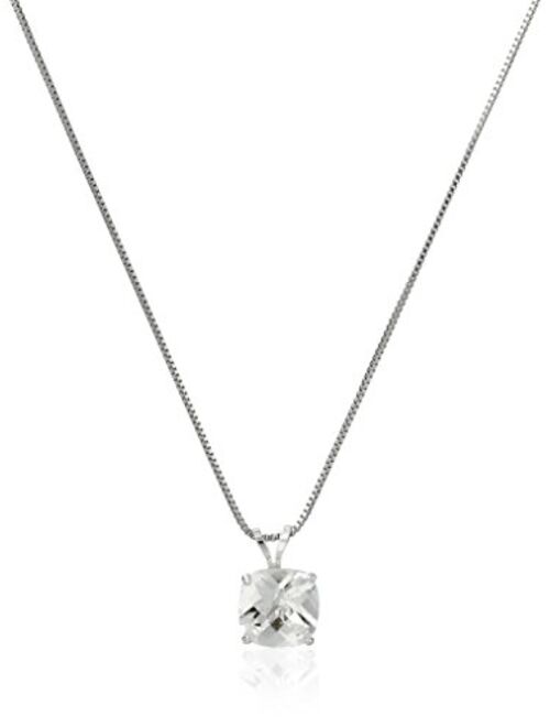 Sterling Silver Cushion-Cut Checkerboard Created or Genuine Gemstone Pendant Necklace 