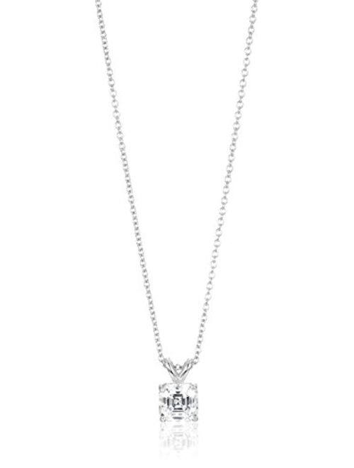Platinum-Plated Sterling Silver Fancy Shape Solitaire Pendant Neckalce made with Swarovski Zirconia, 16"