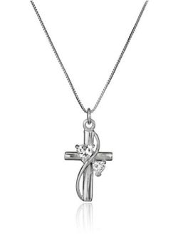 Sterling Silver Cubic Zirconia "Faith Hope Love" Cross Pendant Necklace, 18"