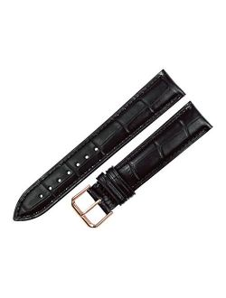 RECHERE Alligator Grain Leather Watch Band Strap Rose Gold Pin Buckle Black Brown Blue Red White
