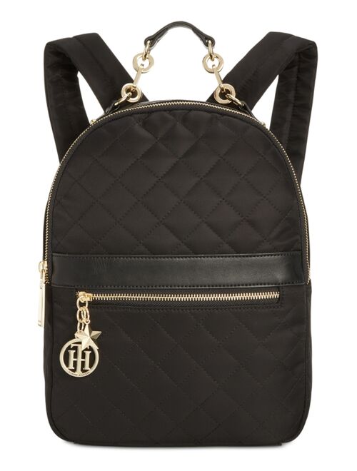 Tommy Hilfiger Nylon Zipper Closure Charm Quilted Backpack