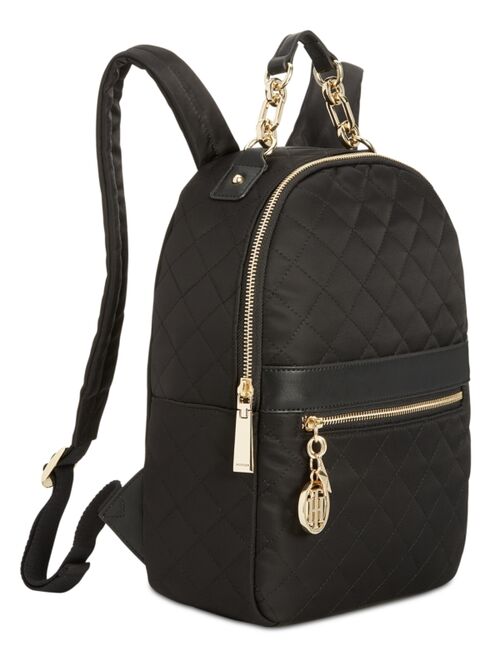 Tommy Hilfiger Nylon Zipper Closure Charm Quilted Backpack