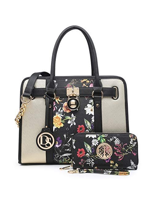 DASEIN Women Handbags Purses Two Tone Satchel Bags Top Handle Shoulder Bags Work Tote with Matching Wallet