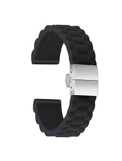Ullchro Silicone Watch Strap Replacement Rubber Watch Band Waterproof Link Pattern - 16mm, 18mm, 20mm, 22mm, 24mm Watch Bracelet with Stainless Steel Deployment Buckle