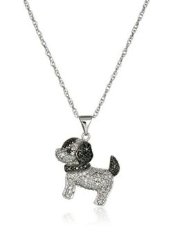 Sterling Silver White and Black Diamond Puppy Dog Pendant Necklace (1/2 cttw), 18"