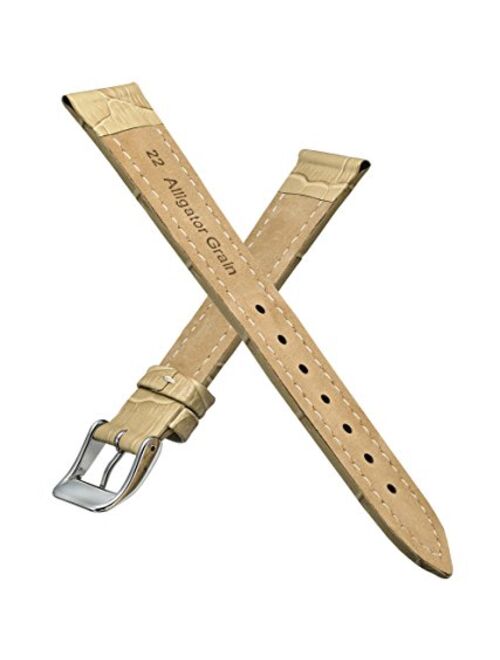 ALPINE Genuine padded leather watch band in Alligator grain finish -assorted 10 colors in sizes 18mm, 20mm, 22mm & 24mm