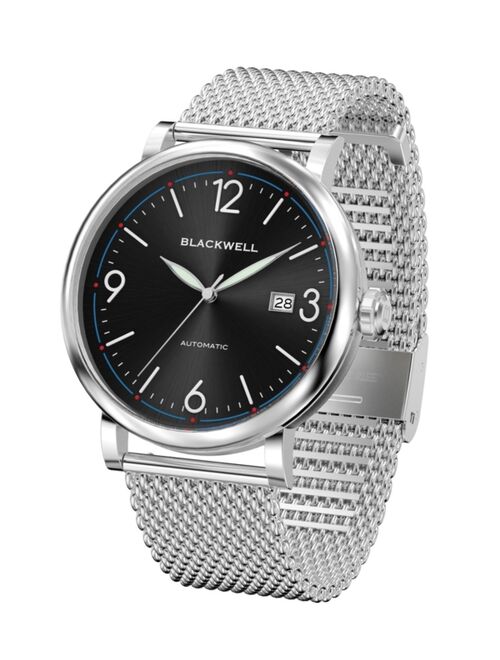 Blackwell Sunray Black Dial with Silver Tone Steel and Silver Tone Steel Mesh Watch 44 mm