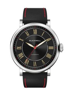 Sunray Black Dial with Silver Tone Steel and Black Leather Watch 44 mm