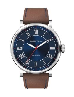 Sunray Blue Dial with Silver Tone Steel and Brown Leather Watch 44 mm