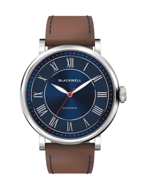 Blackwell Sunray Blue Dial with Silver Tone Steel and Brown Leather Watch 44 mm