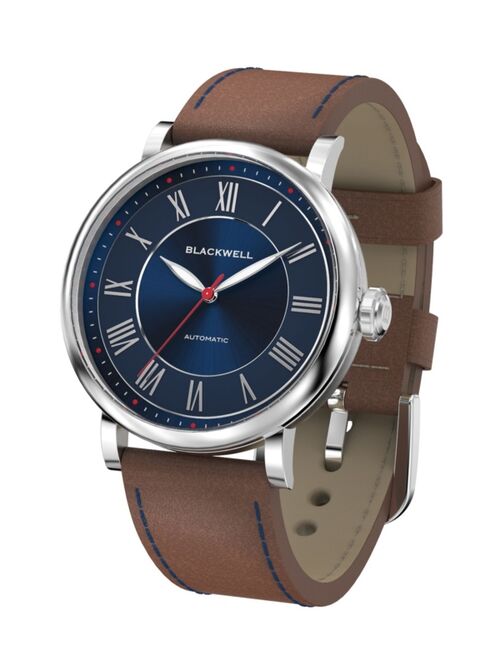 Blackwell Sunray Blue Dial with Silver Tone Steel and Brown Leather Watch 44 mm