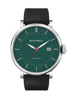 Green Dial with Silver Tone Steel and Black Leather Watch 44 mm