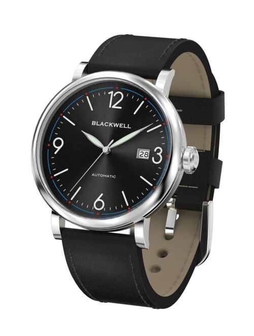 Blackwell Sunray Black Dial with Silver Tone Steel and Black Leather Watch 44 mm