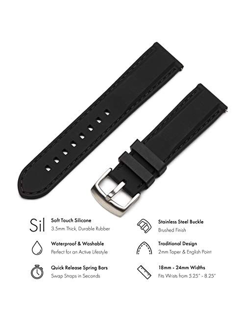 Benchmark Basics Quick Release Silicone Watch Band - Rubber Watch Straps for Men & Women - Choice of Color & Width - 18mm, 20mm, 22mm or 24mm