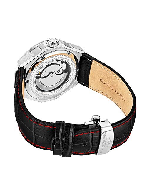 Stuhrling Original Mens Swiss Automatic Watch - Self Winding Mens Dress Watch Mens Leather Wrist Watch Mechanical Skeleton Watches for Men