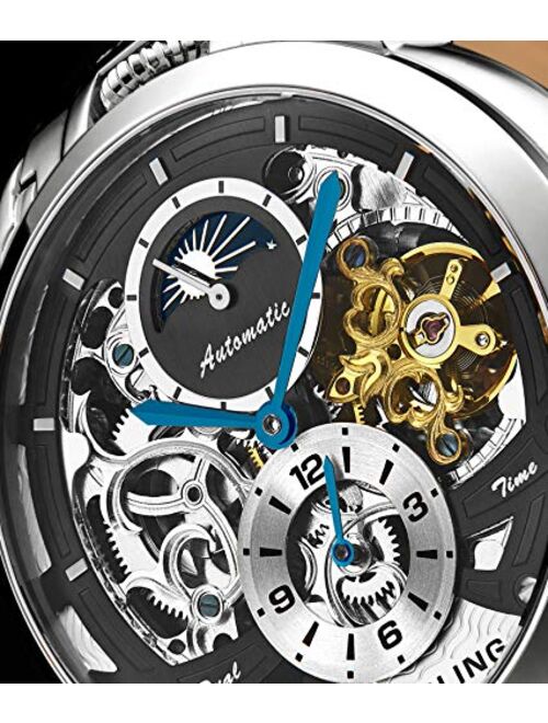 Stuhrling Orignal Mens Watch Automatic Watch Skeleton Watches for Men - Leather Luxury Dress Watch - Mechanical Watch Stainless Steel Case Self Winding Analog Watch for M