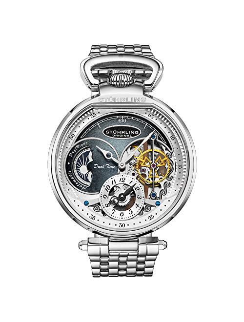 Stuhrling Orignal Mens Skeleton Watch Stainless Steel Watch Dress Watch - Mechanical Watch Automatic Movement - Stainless Steel Case and Bracelet Self Winding Analog Watc