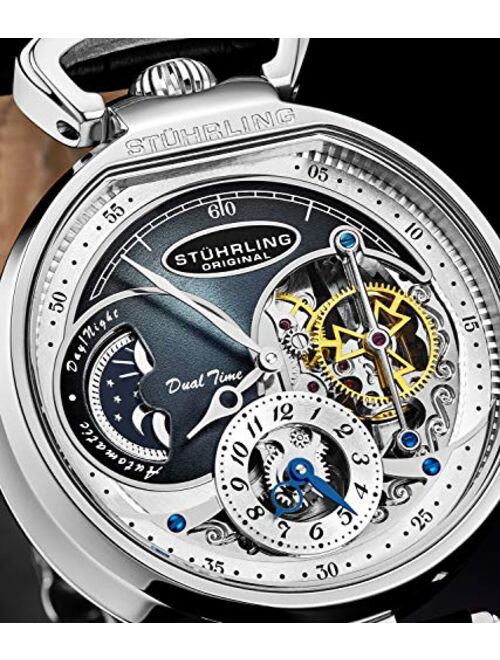 Stuhrling Orignal Mens Skeleton Watch Luxury Dress Watches - Mechanical Watch Automatic Movement - Stainless Steel Case Self Winding Analog Watches for Men Modena Watch C