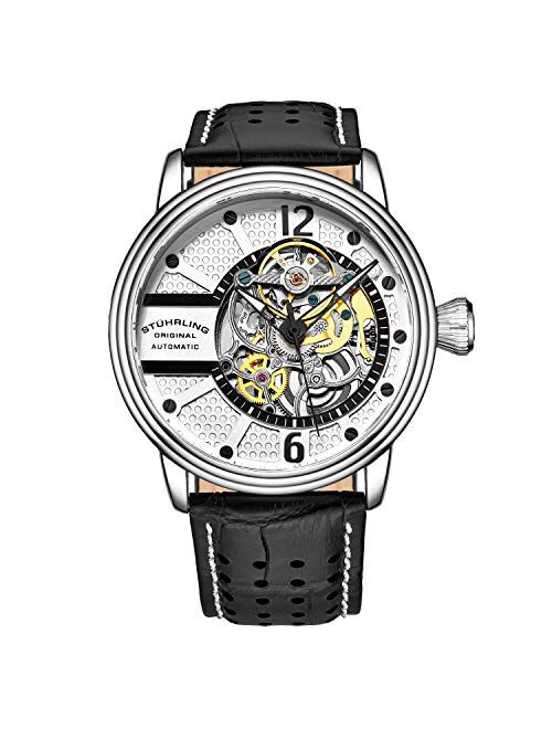 Stuhrling Original Mens Watch - Automatic Self Winding Dress Watch - Skeleton Watches for Men - Leather Watch Strap Mechanical Watch Analog Watch for Men