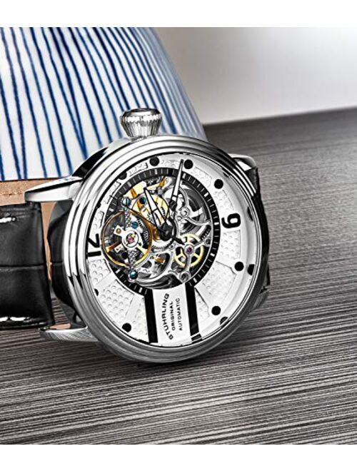 Stuhrling Original Mens Watch - Automatic Self Winding Dress Watch - Skeleton Watches for Men - Leather Watch Strap Mechanical Watch Analog Watch for Men