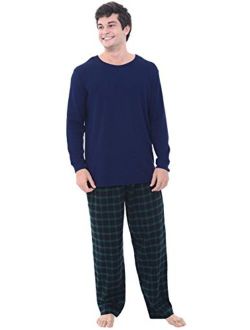 Mens Flannel Pajamas, Thermal Knit Top Cotton Pj Set