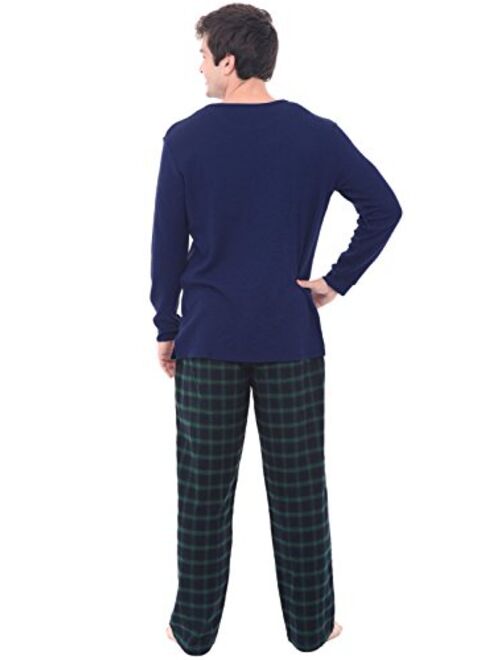 Alexander Del Rossa Mens Flannel Pajamas, Thermal Knit Top Cotton Pj Set